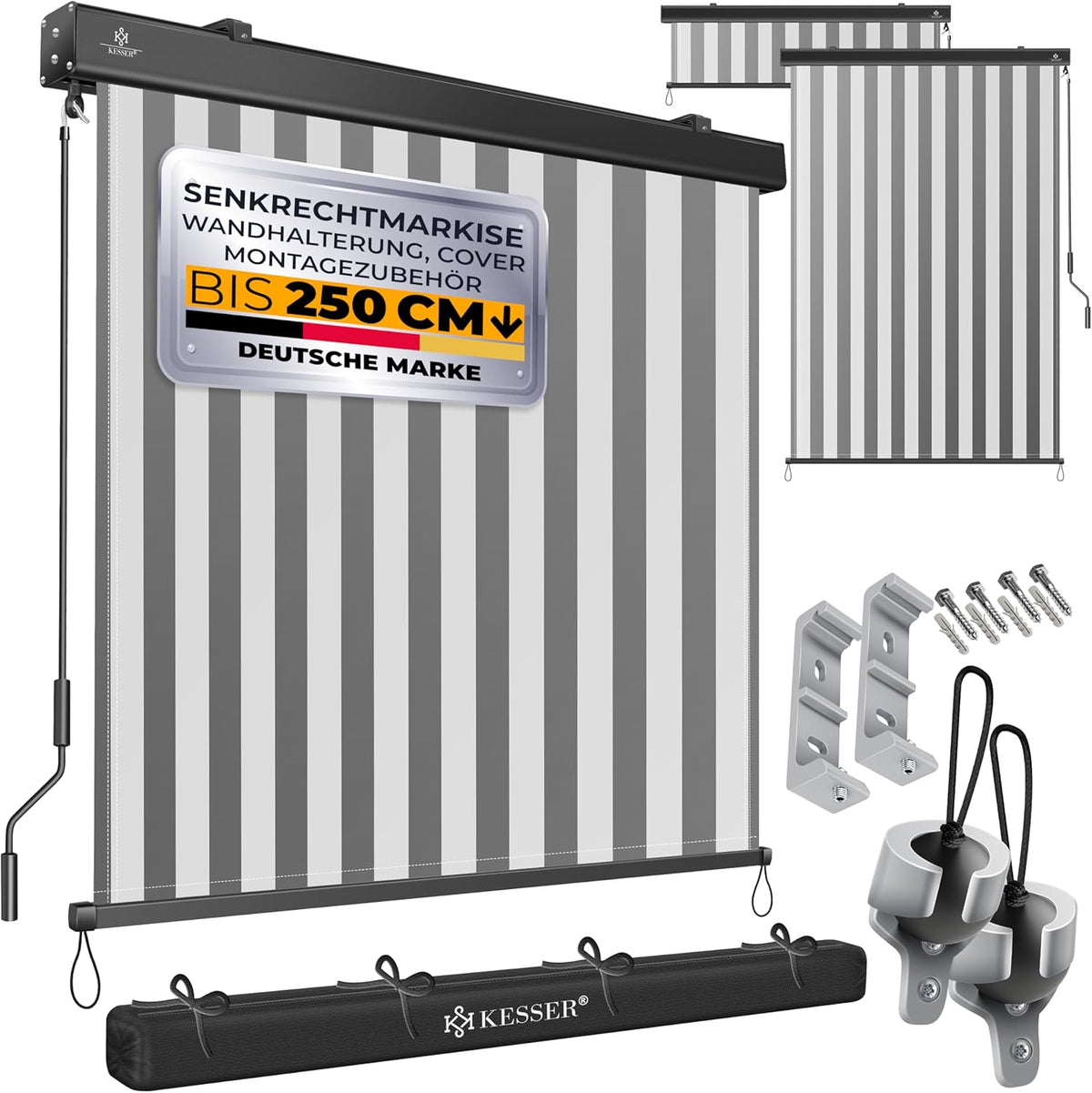Klemluifel - Balkon luifel - Verticale luifel - 140x250 cm - Grijs - KESSER®