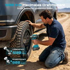 Seesii 1200 Nm accu-slagschroevendraaier, 1/2 inch borstelloos met 21 V 2 x 4,0 Ah accu, hoog koppel slagschroevendraaier, accu & 5 sokkels en koffer voor schroef en moer, auto, vrachtwagen