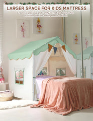 besrey 2-in-1 kindertent voor binnen, speelhuis voor kinderen, groen | Grote speeltent, 130 x 90 x 130 cm, gezellige plek om zich terug te trekken, kinderbedtent, kinderkamercadeau