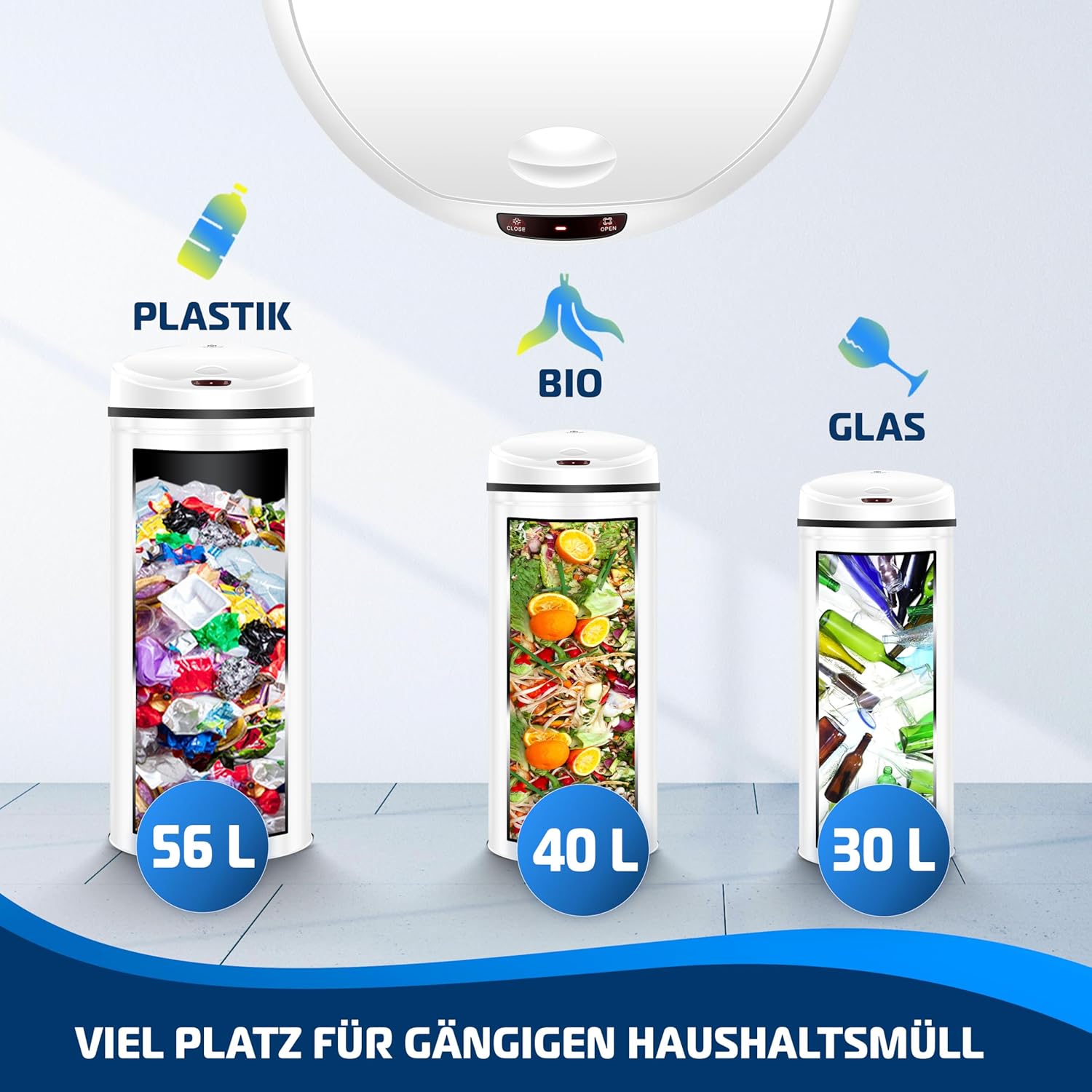 KESSER® Sensor Prullenbak - Afvalbak - Vuilnisbak - 56L - Wit