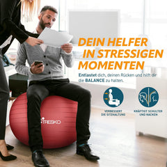 Fitness bal - Yoga bal - Pilates bal - Zwangerschapsbal - 75 cm - Rood - TRESKO