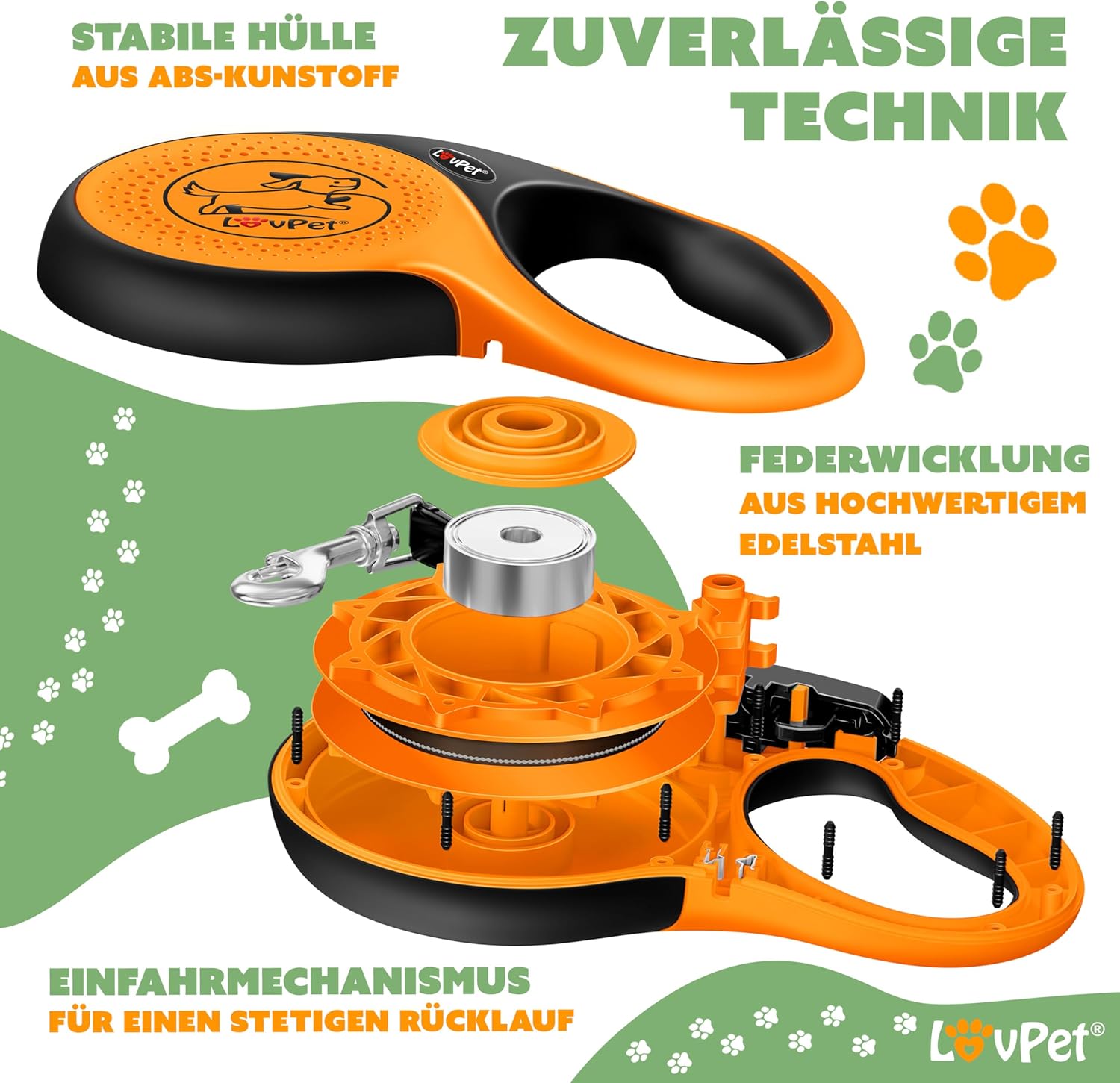 Lovpet® Hondenriem - Rollijn - 3 meter - Antislip - Oranje