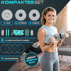 RE:SPORT® 2-delige halterset van massief staal, 2x5kg, korte halter met gewichten en schuimrubberen handgreep, fitness-halters voor thuis, krachttraining en spieropbouw