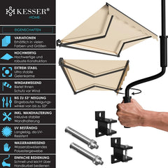 KESSER® Luifel met scharnierarm, zonnescherm, 300 x 250 cm, terrasluifel, klemluifel, zonneluifel, incl. wandhouder, balkonluifel, waterafstotend aluminium/polyester, beige