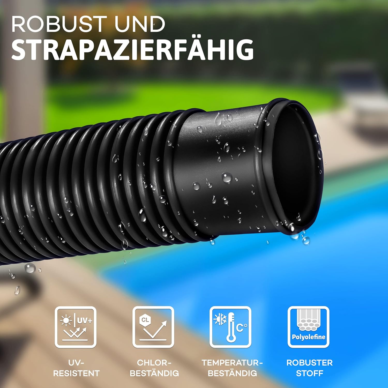 Tillvex® Zwembadslang - 6m- Ø38mm - Zwart