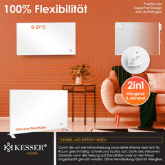 KESSER® Infraroodverwarming, energiebesparend, infrarood staand apparaat en wandmontage, elektrische verwarming, 540 W, met afstandsbediening, thermostaat en app-bediening, elektrisch