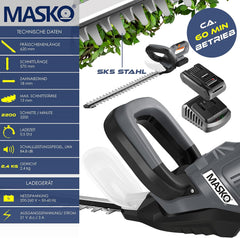MASKO® Accu Heggenschaar - 57cm snijlengte - Grijs