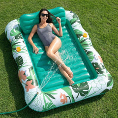SOLAVERO Opblaasbaar zwembadmatras, zonnematras met afneembare hoofdsteun en bekerhouder, zonnemat voor volwassenen, voor tuin, strand en zwembad, tot 100kg
