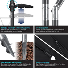 KESSER® Parasol LED Solar - Verstelbaar - Buigbaar - Zwart