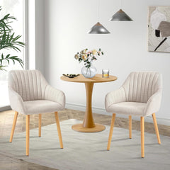 Eetkamerstoelen, beige houten poten met armleuning, set van 2, stoel, eetkamer, keukenstoel, gestoffeerde stoel, armleuningstoel van polyester, woonkamerstoel voor eetkamer, keuken
