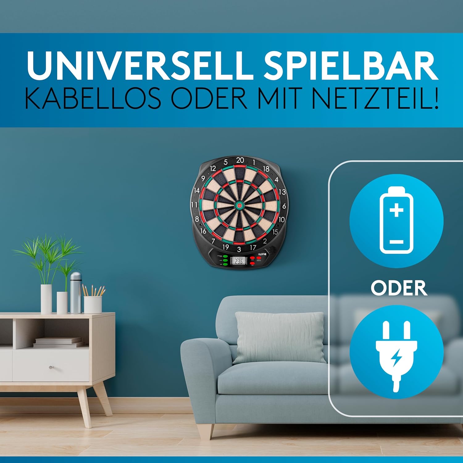 DartPro Het origineel: elektronisch dartbord professioneel dartbord met 6 darts [draadloos te gebruiken] Innovatief dartautomaat met 65 varianten, double in en double-out, voor 1 tot 8 spelers •