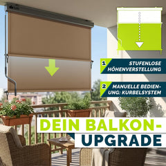 tillvex Verticale zonwering, 200 x 250 cm, voor buiten en binnen met regenhoes, buitenrolgordijn, waterdicht, met handslinger voor balkon, terras en tuin, balkonrolgordijn, zonwering, taupe