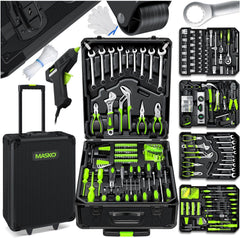 MASKO Gereedschapskoffer, 1400-delig, gevuld, gereedschapsset in aluminium koffer, gereedschapskist met wieltjes, gereedschapskist, huishouden, hobby, auto, trolleyfunctie, professionele