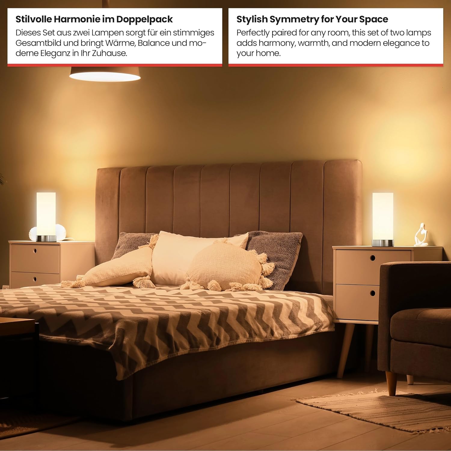Touch Sensor Tafellamp - E14 Max. 40W Vereist of LED Dimbaar, 3-Weg Dimbaar, Cilindervormig, Set van 1 - Nachtkastje, Nachtlampje voor Nachtkastje voor Slaapkamer, Woonkamer, Bureaulamp