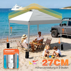 Huracan Paviljoen, 3 x 3 m, met zijwanden, pop-up vouwpaviljoen met zandzakken, stabiel, in hoogte verstelbaar, tuintent, uv-bescherming, tuinpaviljoen, partytent voor terras, strand, camping, markt