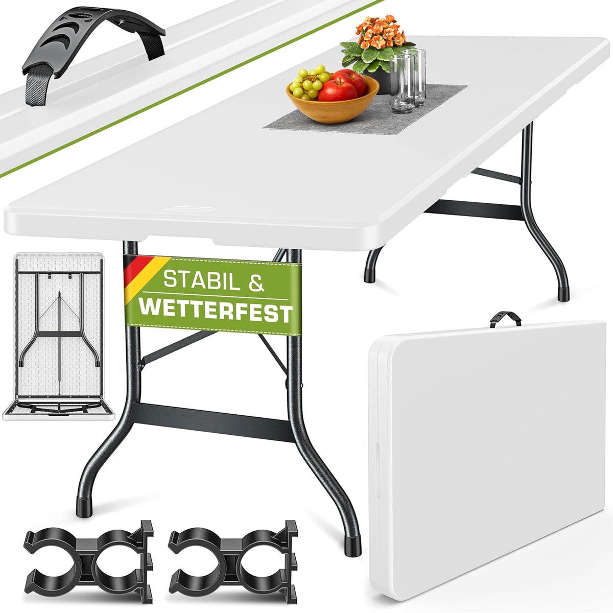 Inklapbare tafel - Klaptafel - Vouwtafel - 220x70 cm - Wit - Tillvex