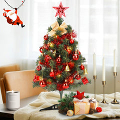 Aigostar Kunstkerstboom met verlichting, 30 leds, 60 cm, kleine kerstboom met 42 hangsieraden, ideaal voor kerstdecoratie binnenshuis