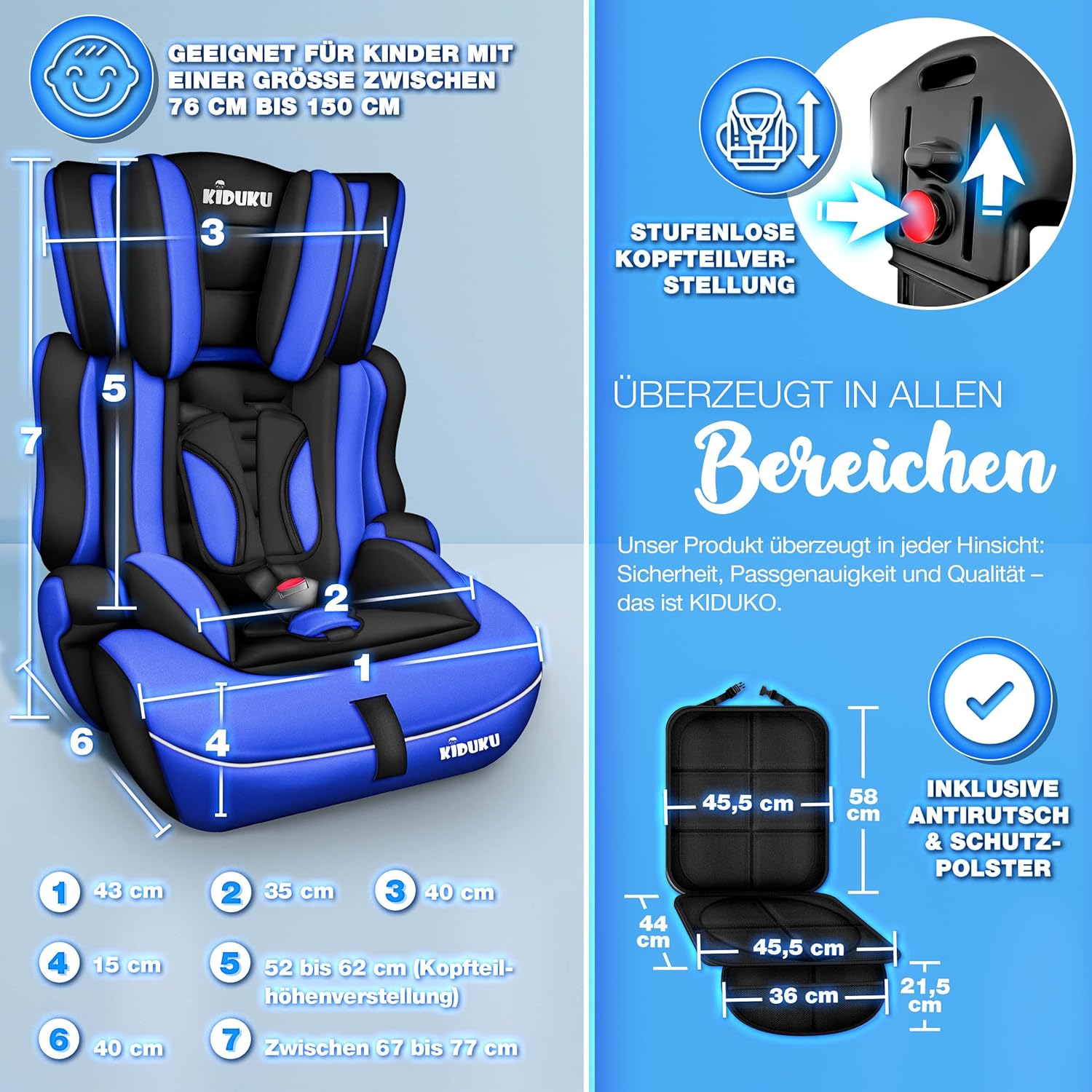 KIDUKU® Autostoeltje - Kinderzitje - Veiligheidsgordel - Blauw