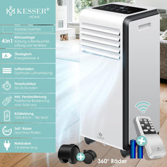 KESSER® Mobiele airconditioning, 4-in-1, koelen, luchtontvochtiger, ventilator, 7000 BTU/h, 780 W, mobiel klimaat met montagemateriaal, afstandsbediening en timer, nachtmodus en 360° wielen