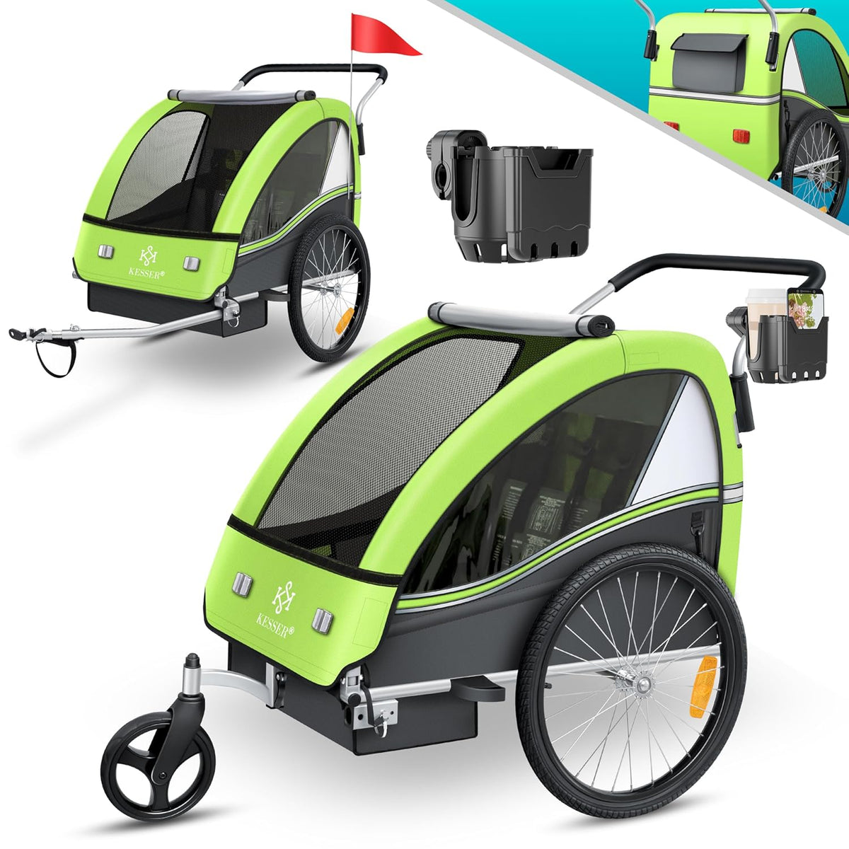 KESSER® Fietsaanhanger - Kinderaanhanger - Max. 40kg - Groen