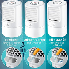 KESSER® 4-in-1 mobiele airconditioning, mini-airconditioner met 7 kleuren ledkleuren, ventilator, waterreservoir, timer, 3 standen, ionisator, luchtbevochtiger, luchtkoeler, klein, draagbaar, incl.