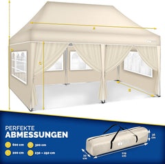 Partytent - Opvouwbaar - 3x6 m - Paviljoen - Easy up - Beige - Tillvex® •