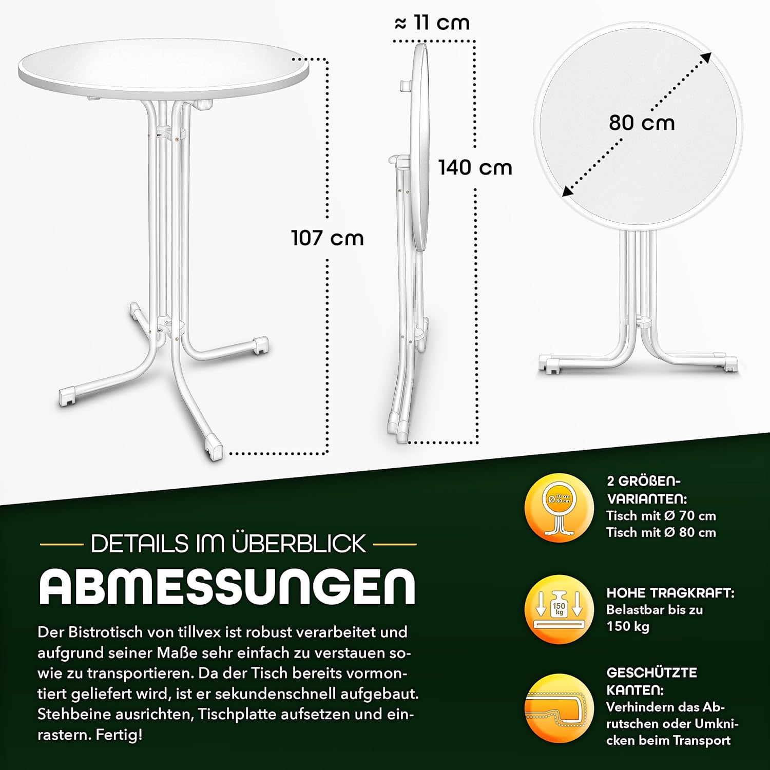 Statafel - Bartafel - Statafelrok - Partytafel - 80 cm - Wit - Tillvex®