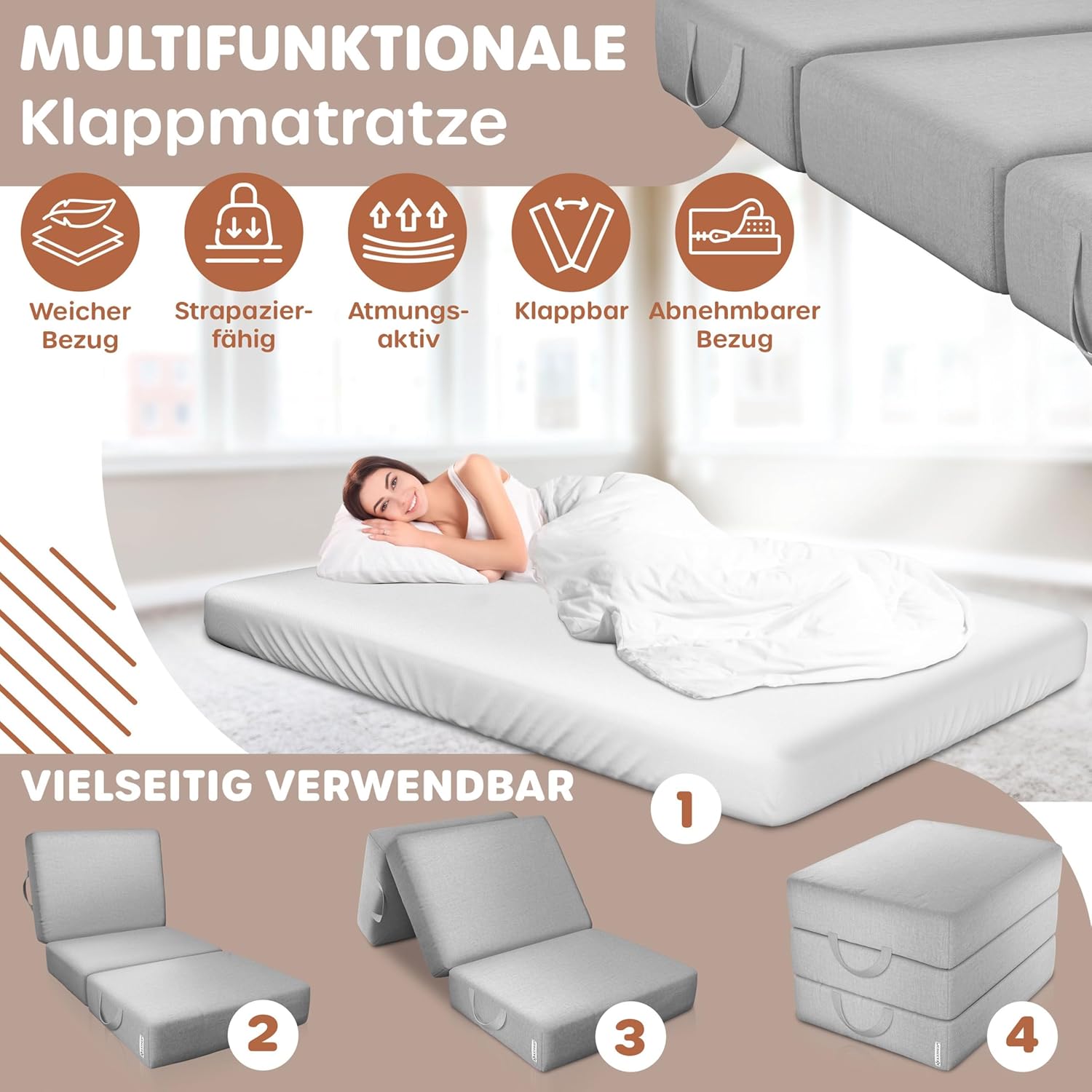 KESSER® Opvouwbaar matras - 75x200cm - Logeerbed - Grijs