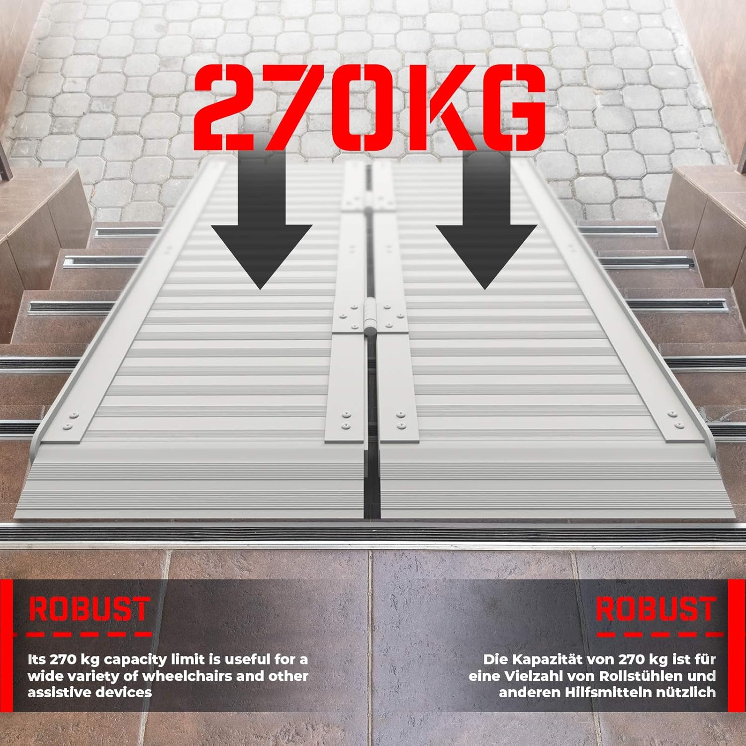 Jago® Rolstoelhelling - aluminium, inklapbaar, 90cm, mobiel opvouwbaar, 270 kg - laadhelling, drempelhelling, kofferhelling, oprijplaat voor trappen, rolstoelen rollatoren
