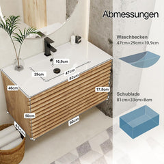 UEV Wastafelonderkast hangend 90cm, Soft-Close-systeem, natuur, met 2 laden, zonder wastafel