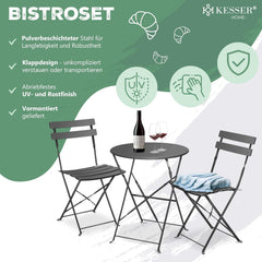 KESSER® Bistroset 2 Persoons - Tuinstoelen - Tuinset - Antraciet