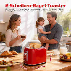 Aigostar Broodrooster met 2 schijven, 4 cm extra brede toastsleuven, 4 functies, retro broodrooster met 6 bruiningsniveaus, uitneembare kruimellade, roestvrij staal