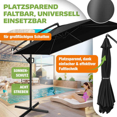 KESSER® Holly Parasol zonnescherm Rechthoekige + hoes + windvang met zwengel Zwengelparaplu met standaard UV-bescherming Waterafstotend aluminium 250cm x 250cm
