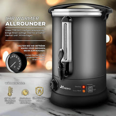 TRESKO® glühweinkoker, 6 l/1500 W, inmaaktoestel van roestvrij staal, glühweinautomaat, warmwaterdispenser, grijs