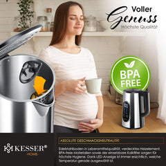 Waterkoker met temperatuurregeling - RVS - met LED - 1.7L - 2200W - Zilver