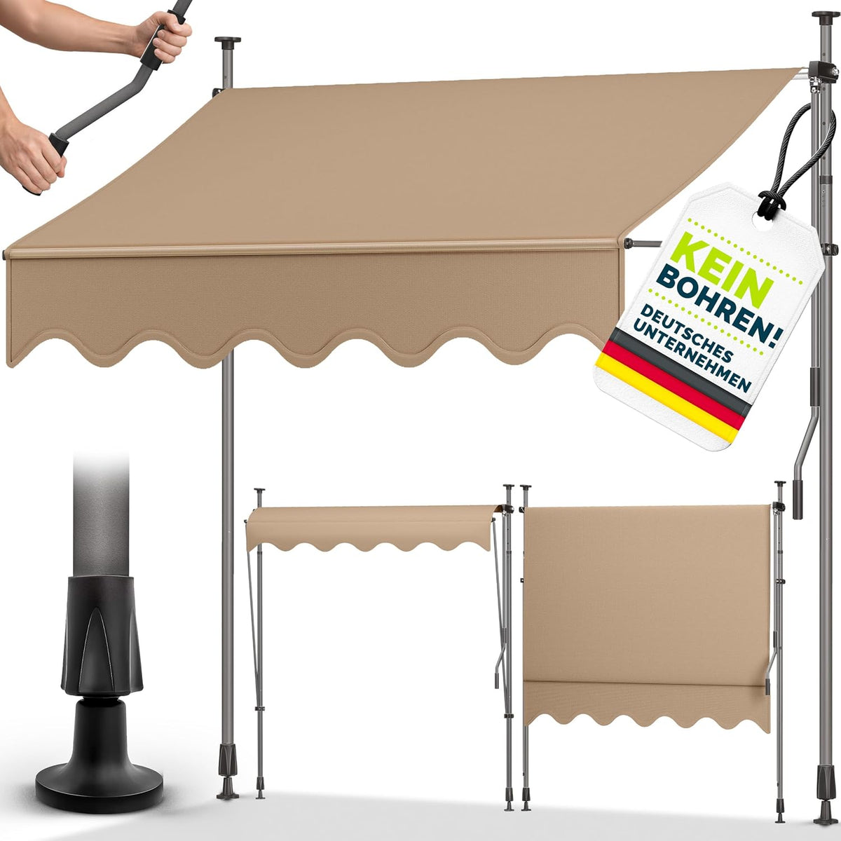 Klemluifel - Balkon luifel - Verticale luifel - 250 cm - Taupe - Tillvex®