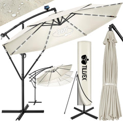 Tillvex® LED Parasol - Zweefparasol - Ø350cm - 360° Draaibaar - Beige