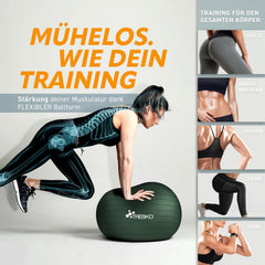 Fitness bal - Yoga bal - Pilates bal - Zwangerschapsbal - 65 cm - Groen - TRESKO