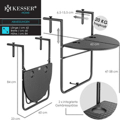 KESSER® Balkontafel - Inklapbaar - Hangtafel - Verstelbaar - Antraciet