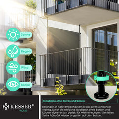 KESSER® Klemluifel - Balkonluifel - Zonwering - 120x310 cm - Antraciet