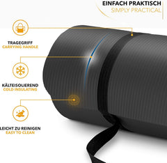 Yogamat - Fitness mat - Sportmat - Yoga mat extra dik - 190x100 cm - Zwart - Tresko •