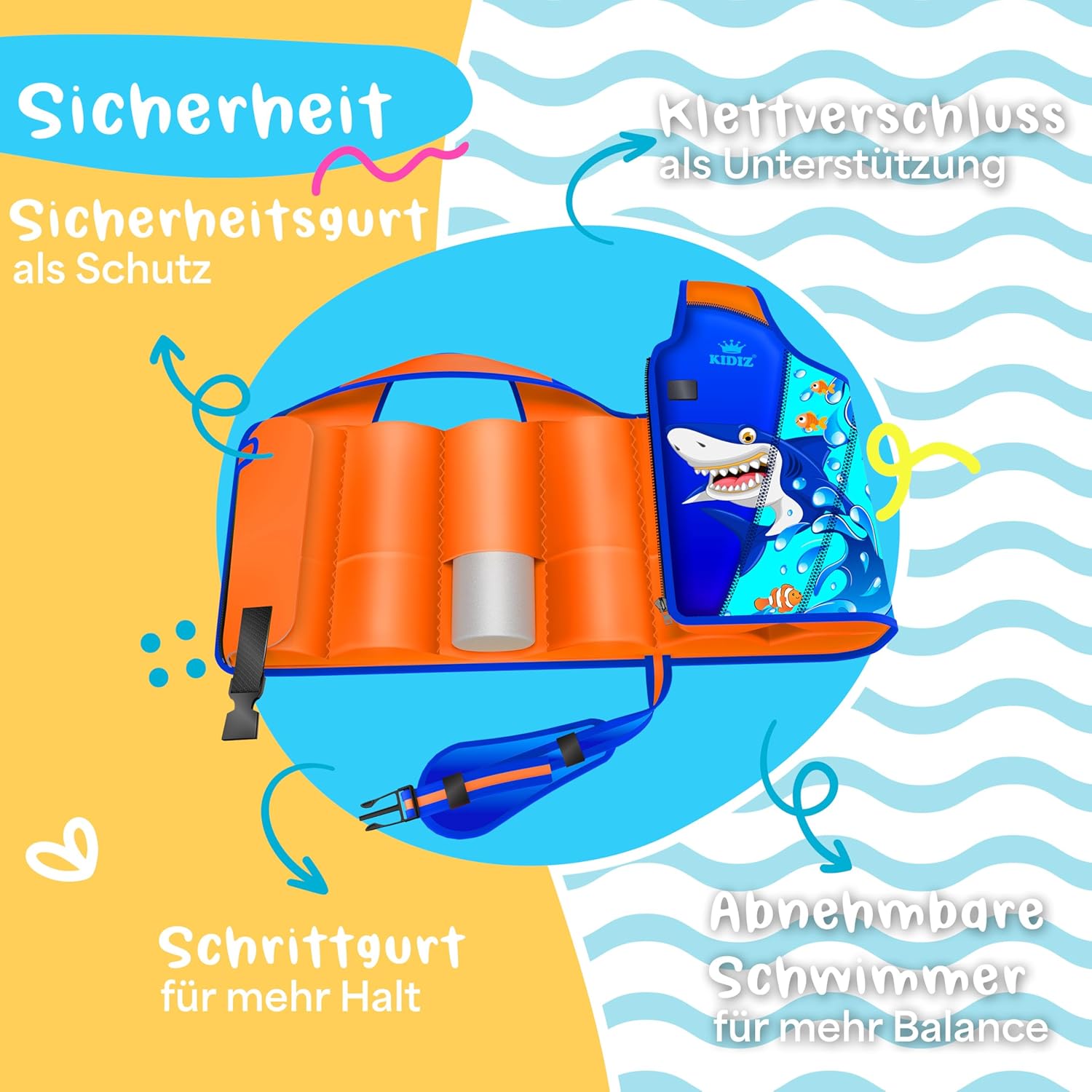 KIDIZ® Zwemvest voor kinderen - S - 1-2 jaar - Veiligheidsgordel - Blauw