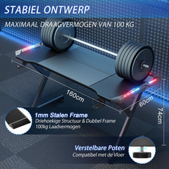 Gaming bureau - Gaming desk - Gaming tafel - 160x60 cm - Zwart