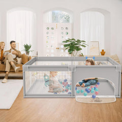 SUBTLETY Babybox, 150 x 180 cm, inklapbare box, 68 cm, hoog, afsluitrooster met anti-botsingsschuim, ademend net en ritssluiting, kruipruimte, speelpen voor kinderen en zuigelingen, grijs