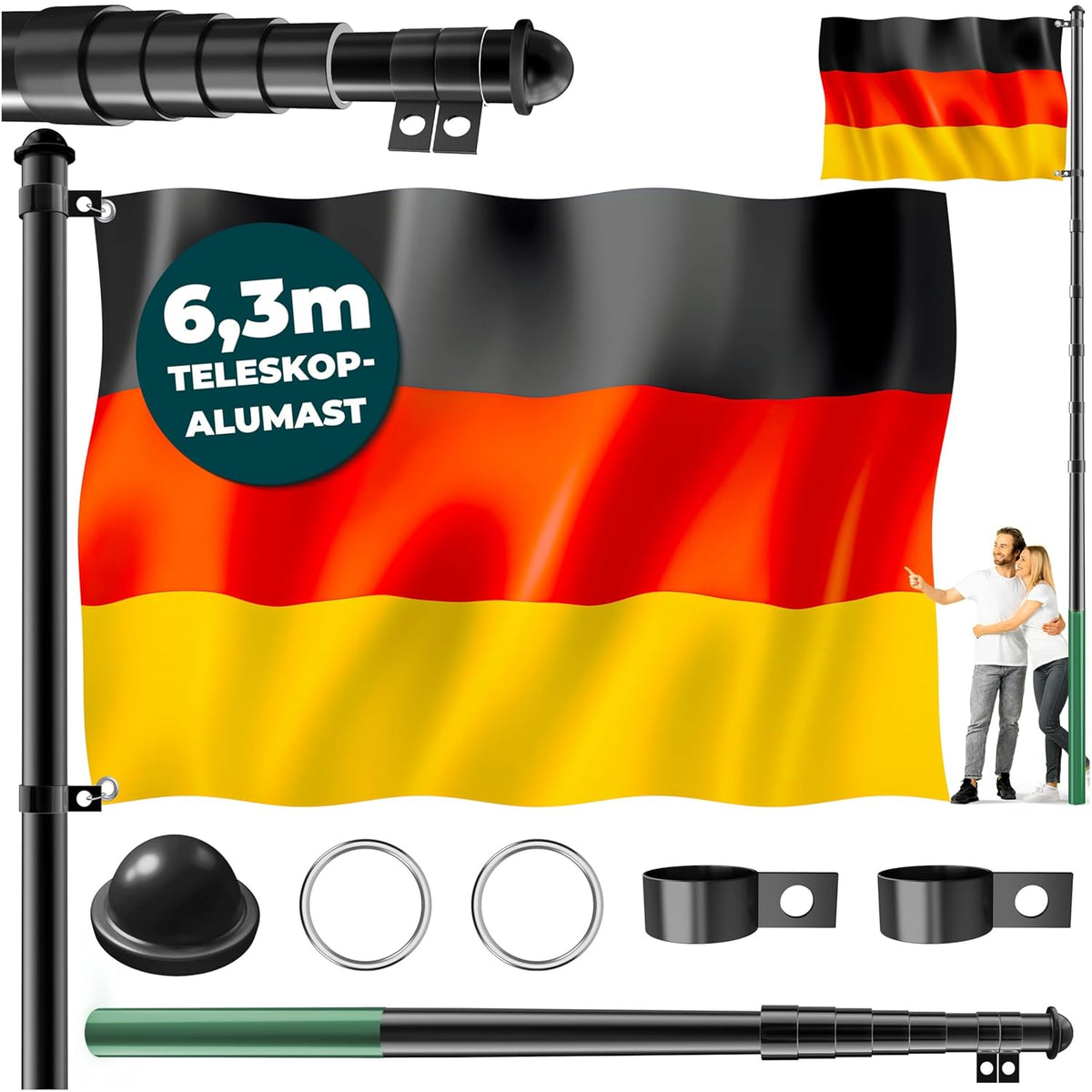 KESSER® Telescopische vlaggenmast - Verstelbaar - 6,30m - Zwart