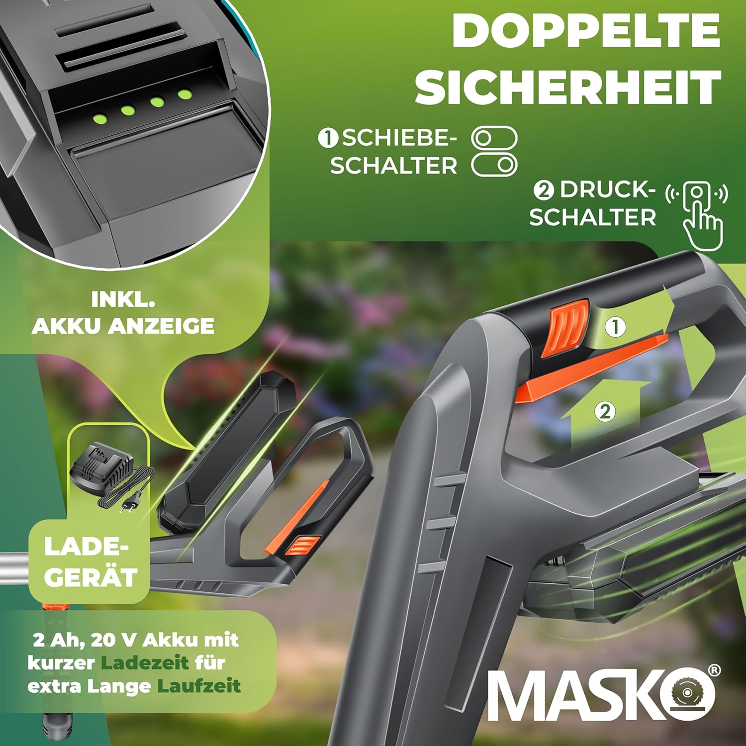 MASKO® Grastrimmer op accu - Bosmaaier - Grijs