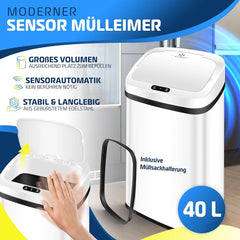 KESSER® Sensor Prullenbak - Afvalbak - Vuilnisbak - 40L - Wit
