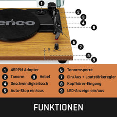 Lenco Platenspeler LS-10 - Draaitafel met geïntegreerde luidsprekers - hout, 2 x 3 Watt