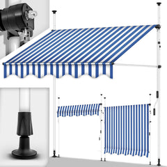 Klemluifel - Balkon luifel - Verticale luifel - 200 cm - Blauw / Wit - Tillvex® •