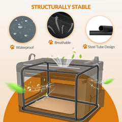 Hondenbox, opvouwbaar, 3-deurs transportbox voor honden, 60 x 42 x 42 cm, draagbare hondentas met reflecterende strepen en zakken, Oxford-stof, de mat is afneembaar, grijs, FPDT005OG1